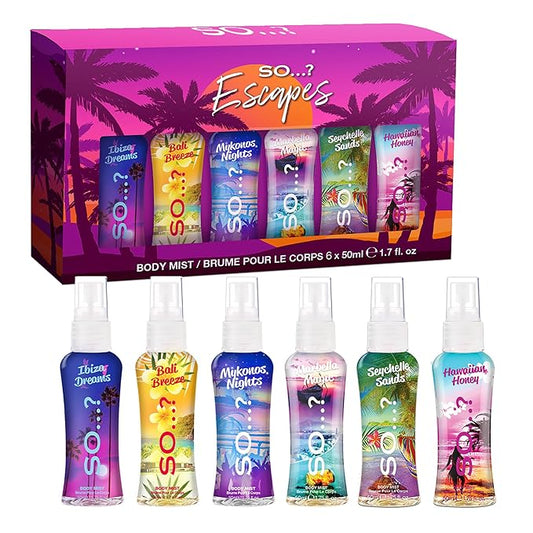 So...? Escapes Body Mist Set - Perfumes for Women - Everyday Body Spray for Women - Vegan, Cruelty Free Fragrances - Travel Size Gift Set - 6 pcs-BrightBean Baby