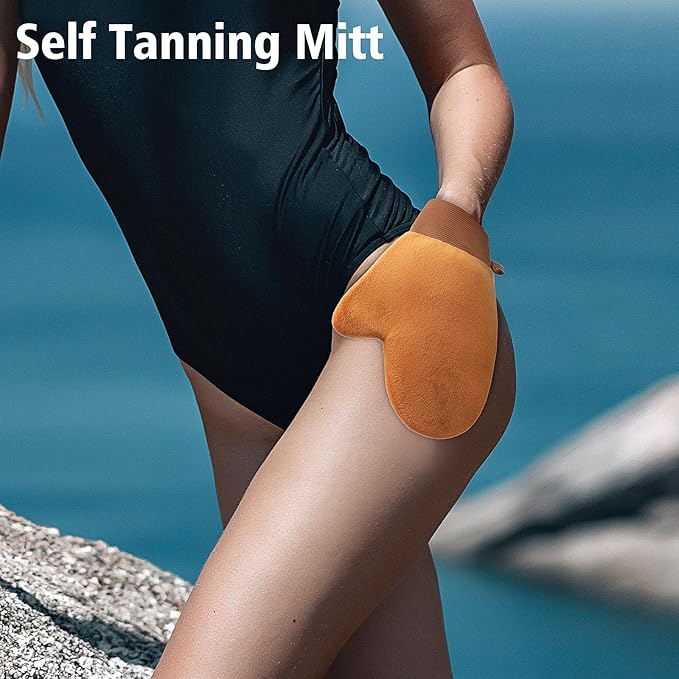 Self Tanning Brushes- Blend & Blur Extra Large Body Makeup Brush & Tanning Mitt, 2 Pcs, Kabuki Body Brush Applicator for Tan, Foundation, Self Tanner Glove for Application, Mousse, Lotion (Rose Gold)-BrightBean Baby