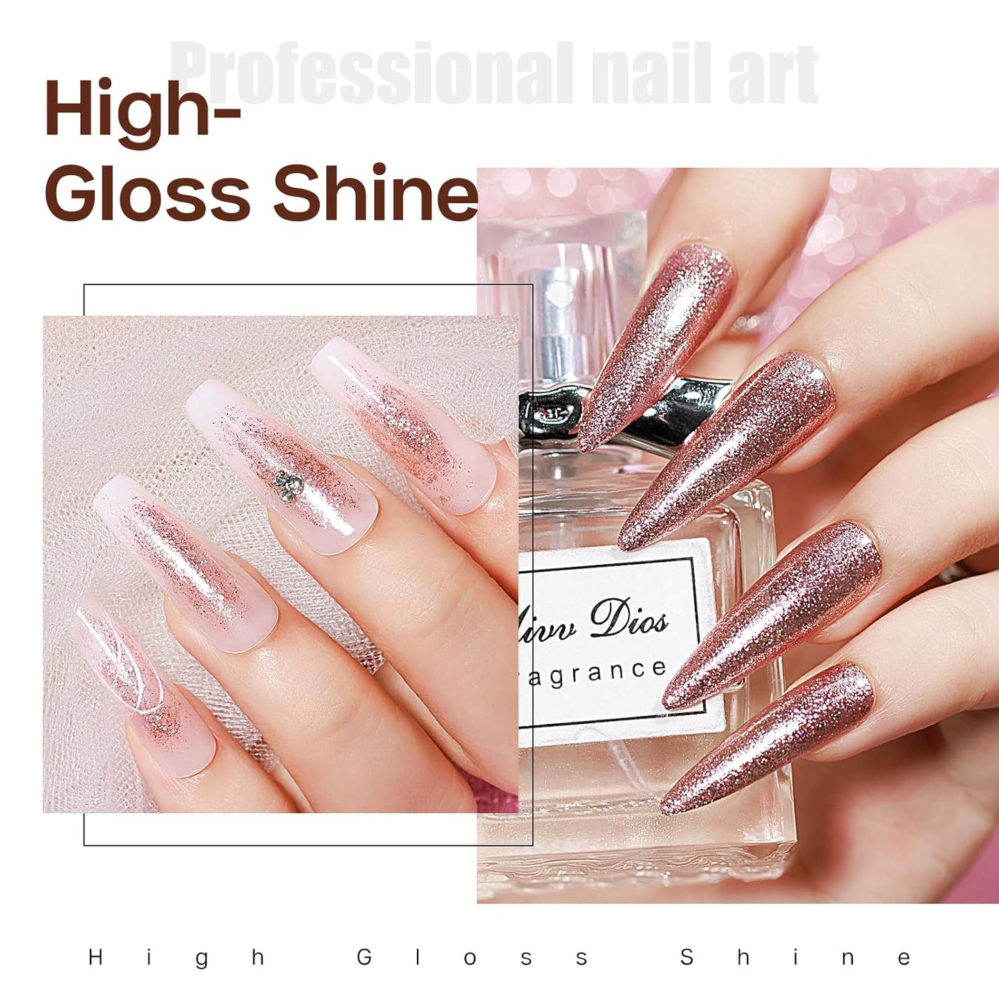 MIZHSE Quick Dry Glitter Brown Nail Polish, Fall Color Nail Polish Air Dry Fast, 15ml High Glossy Sparkly Shiny Shimmer Nail Art Salon Manicure Home-BrightBean Baby