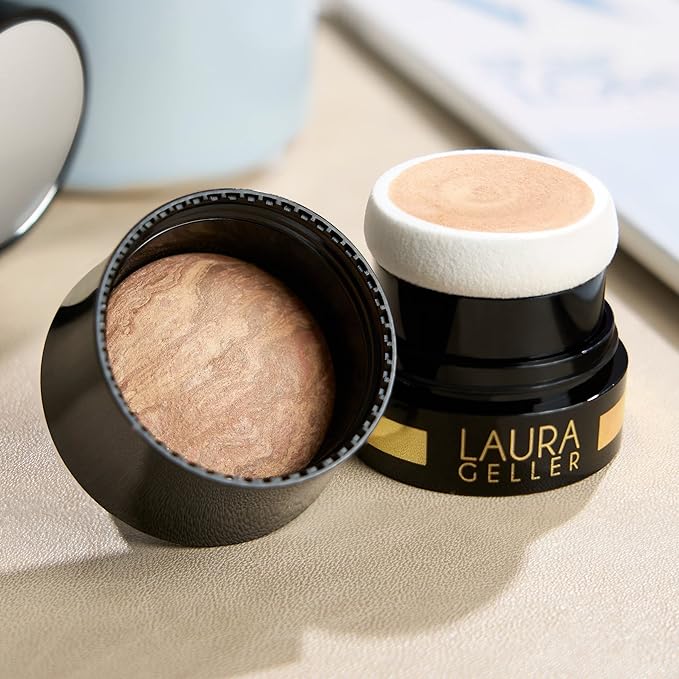 LAURA GELLER NEW YORK Award-Winning Baked Balance-n-Brighten To Go Travel Size Color Correcting Powder Foundation - Deep - Buildable Light to Medium Coverage - Demi-Matte Natural-BrightBean Baby