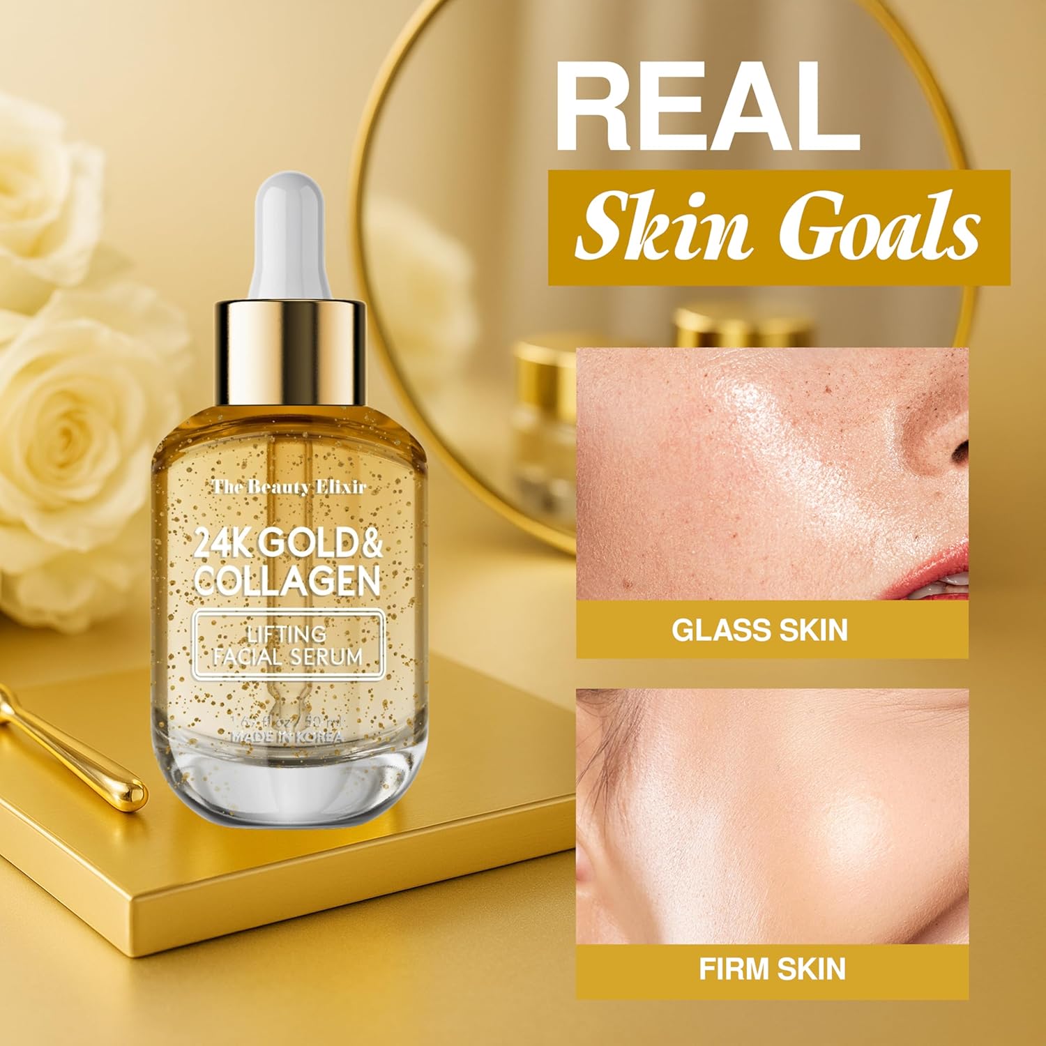 Collagen Serum For Face with 24k Gold - Dermatologist Tested - Anti Aging, Ultra Hydrating, Fine Lines & Wrinkle Treatment - Clean Beauty Korean Skin Care for All Skin Types - 1.69oz-BrightBean Baby