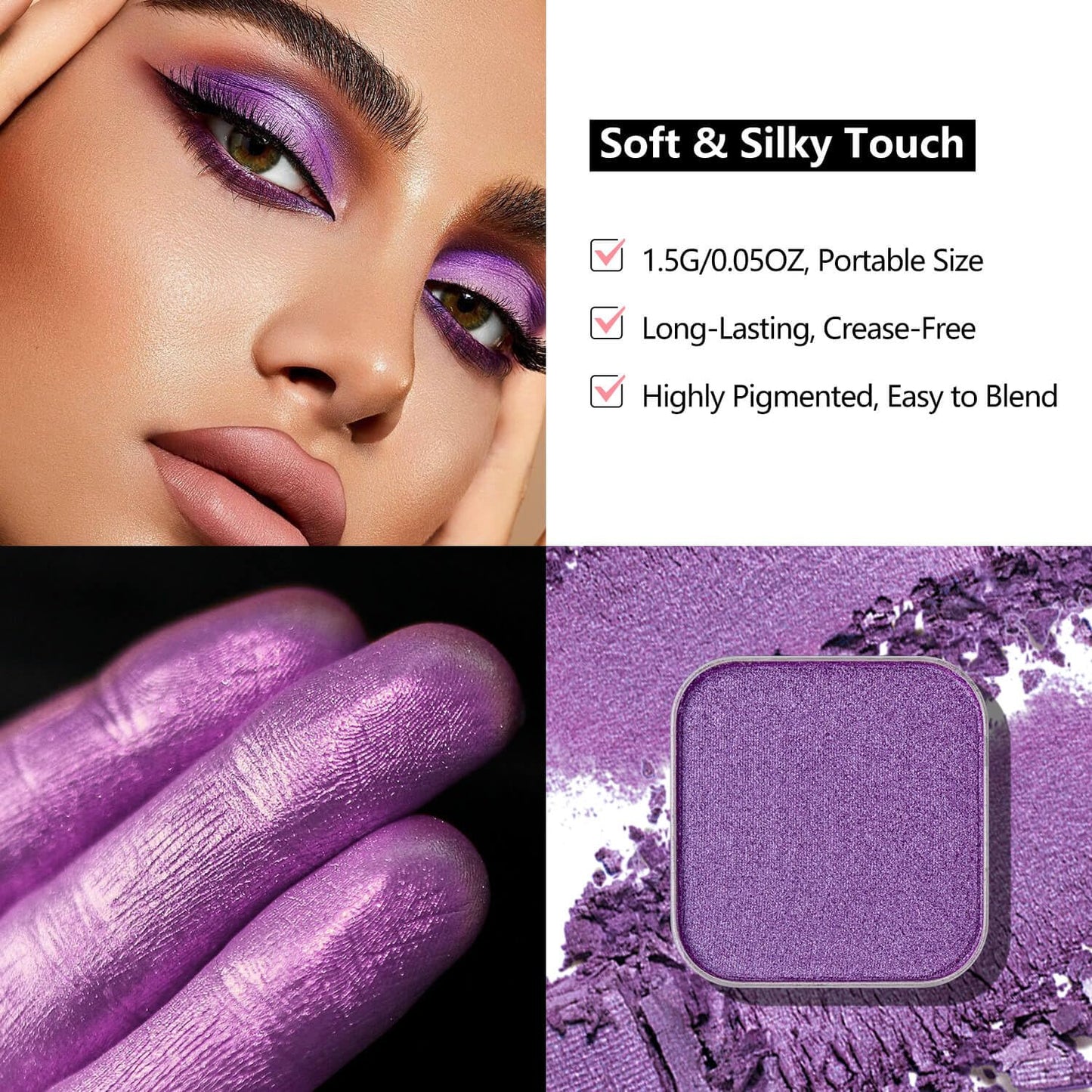 Single Purple Eyeshadow Matte Shimmer Finish Soft Texture High Pigment Long Lasting Magnetic Refill for DIY Eyeshadow Palette (Amethyst)-BrightBean Baby