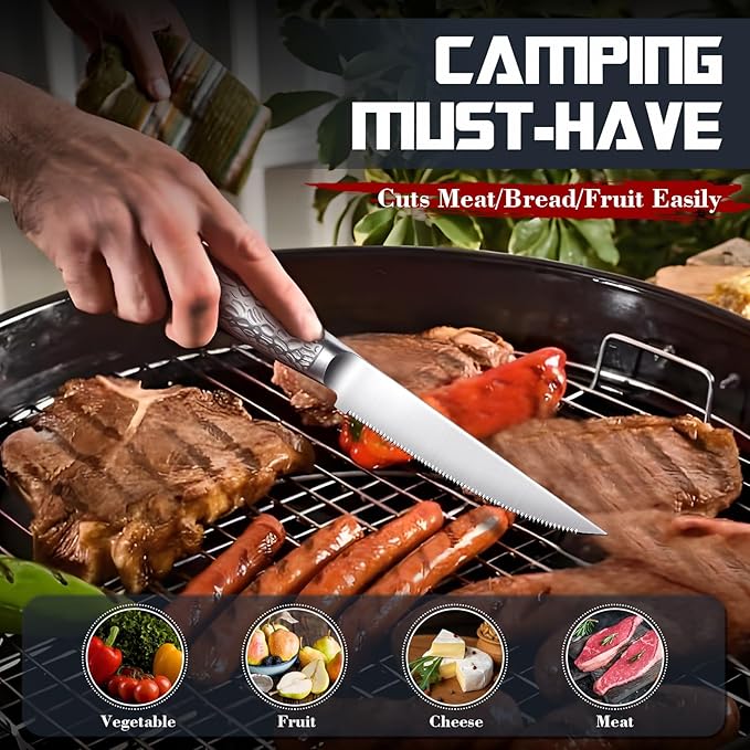 DRAGON RIOT Steak Knives Set of 8 Serrated Edge Steak Knife Set Japanese Stainless Steel Dinner Knife Diswasher Safe