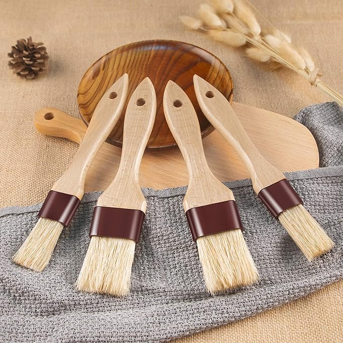 Pastry Brushes for Baking Basting Brush with Boar Bristles and Beech Hardwood Handles Culinary Oil Brush for Barbecue Butter Grill BBQ Sauce Baster Marinade Kitchen Food Cooking Brushes (1 inch)