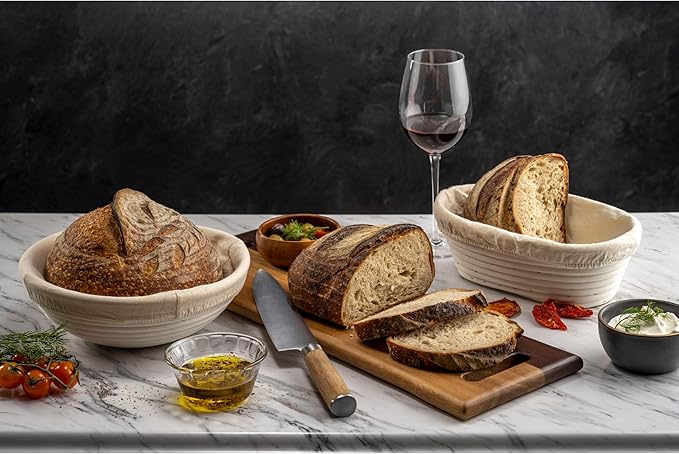 Banneton Bread Proofing Basket [Set of 2 ] Round 9 Inch Handmade Rattan Baskets and Liners for Sourdough