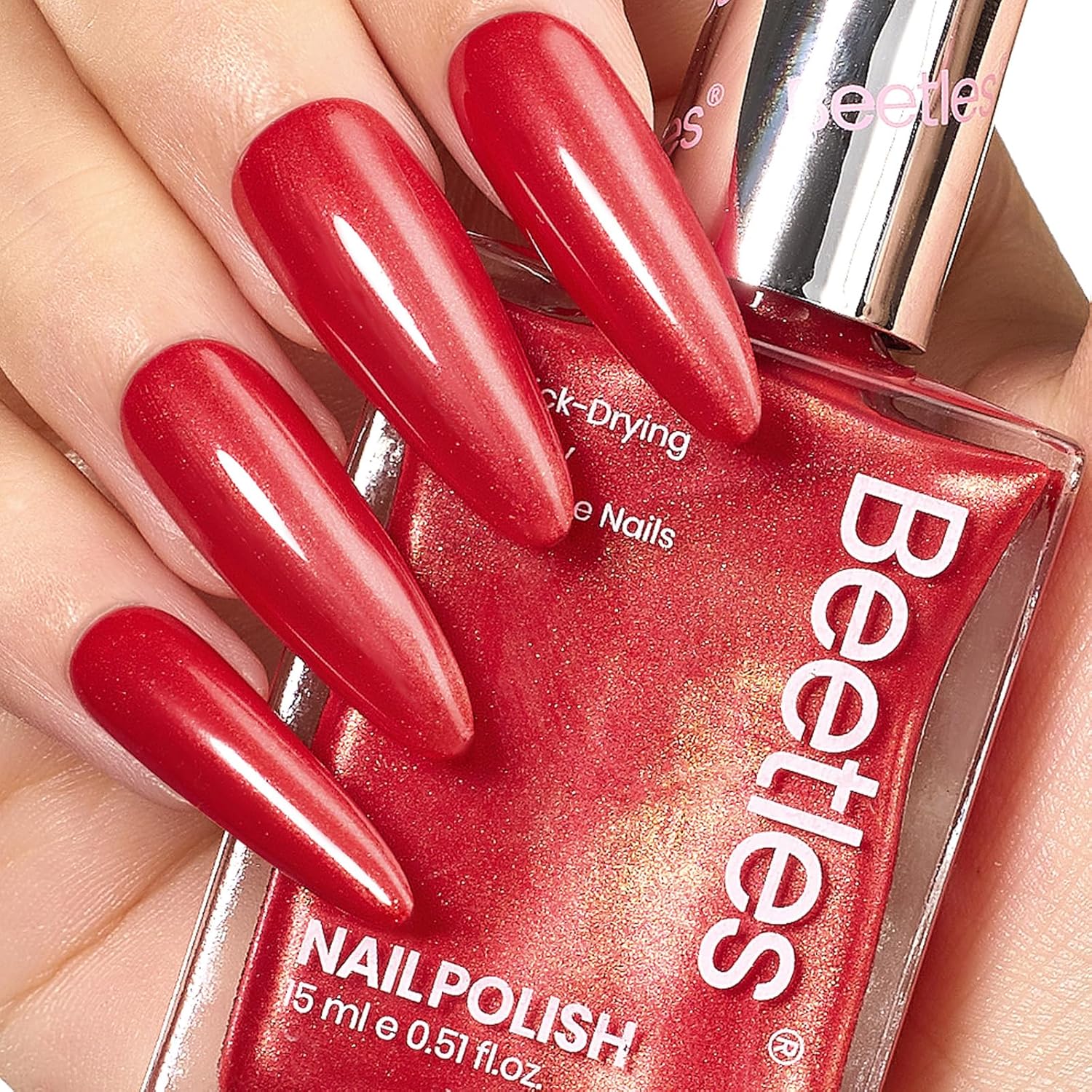 Beetles Red Nail Polish 15ML Quick Dry Glitter Fingernail Polish 4th of July DIY Salon for Women-BrightBean Baby