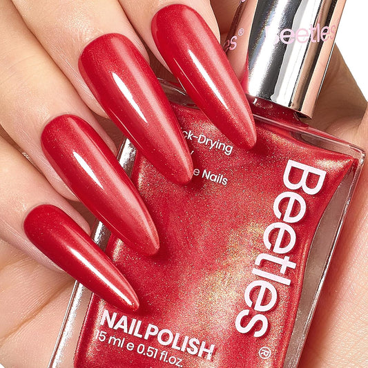 Beetles Red Nail Polish 15ML Quick Dry Glitter Fingernail Polish 4th of July DIY Salon for Women-BrightBean Baby