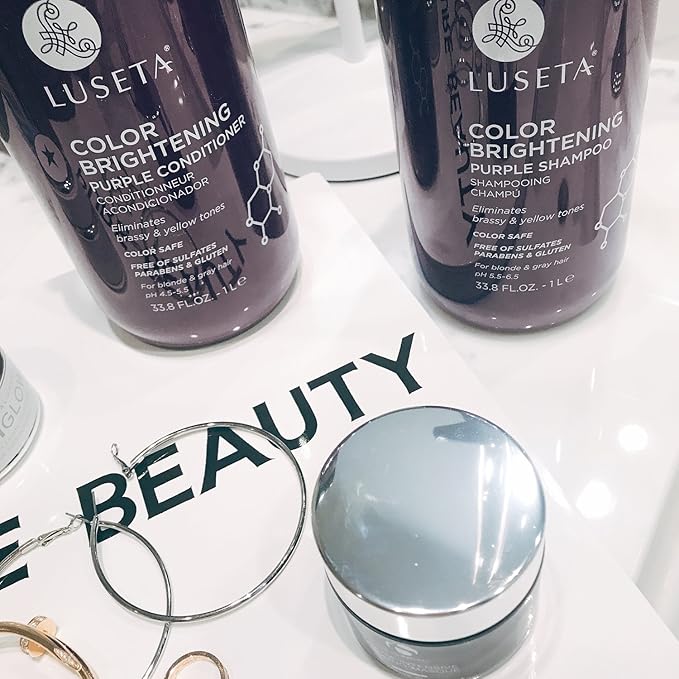 L LUSETA Color Brightening Purple Shampoo and Conditioner Set for Blonde and Gray Hair, Infused with Cocos Nucifera Oil to Help Nourish, Moisturize and Condition Hair, 2x33.8oz-BrightBean Baby