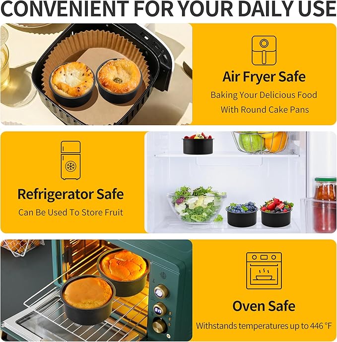 P&P CHEF 4 Inch Cake Pan Set of 3, Non-Stick Round Cake Pans Tins for Tier Smash Cakes, Baking Pans Set & Essential Bakeware, Stainless Steel Core & Leak-Proof