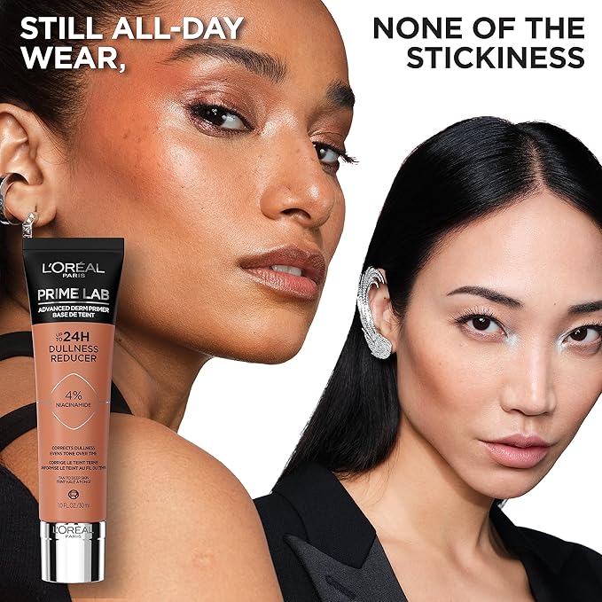 L'Oreal Paris Prime Lab Up to 24H Dullness Reducer, Face Primer Infused with Niacinamide to Reduce Face Dullness and Extend Makeup Wear, 1.01 Fl Oz-BrightBean Baby