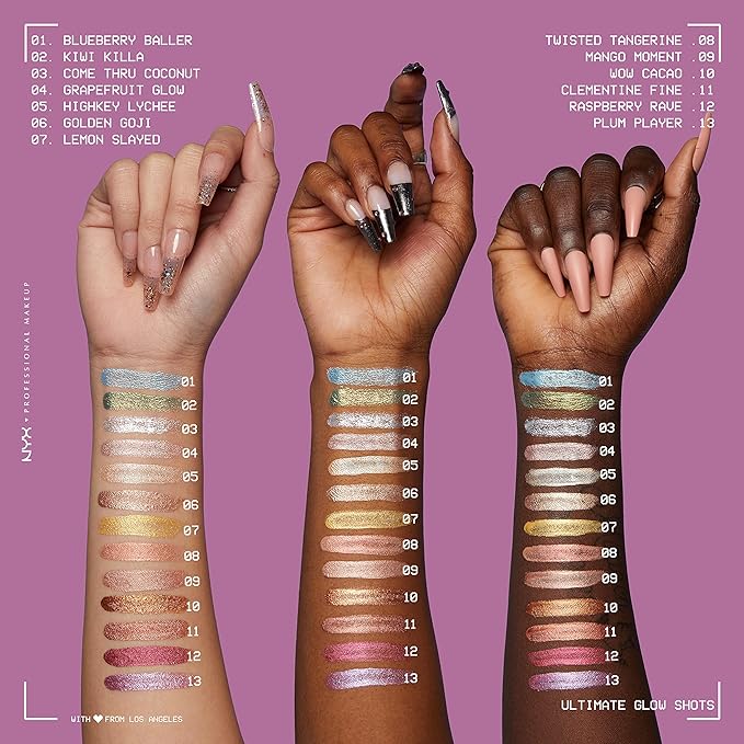 NYX PROFESSIONAL MAKEUP Ultimate Glow Shots, Liquid Eyeshadow, Long-Lasting Shimmer Eye Shadow with Vitamin C - Clementine Fine-BrightBean Baby