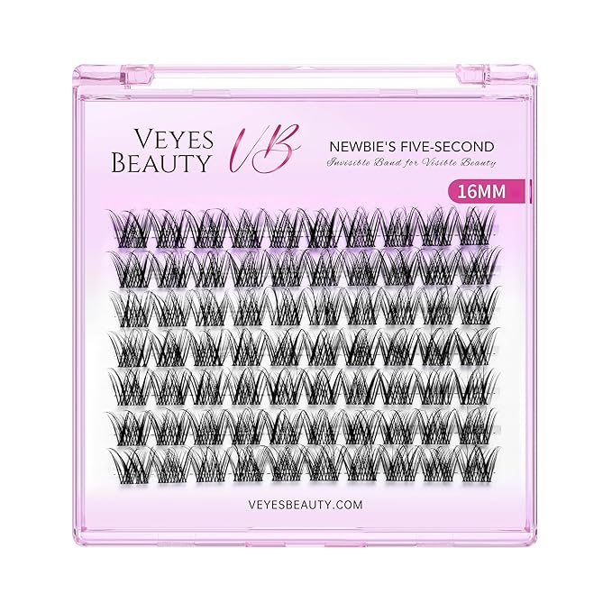 VEYESBEAUTY Lash Clusters Individual Eyelash Extensions Thin & Invisible Band DIY False Eyelashes for Self-application Newbie's Five-Second Series Wispy Lash Tray, LuxeBold 16mm Single Length-BrightBean Baby