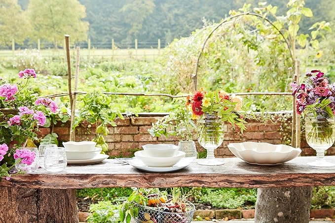 Portmeirion Sophie Conran Arbor Dinner Plate| Set of 4 Dinner, Pasta, and Appetizer Plates | 11 Inch Organic Shape Stoneware | Microwave and Dishwasher Safe – (Creamy White)