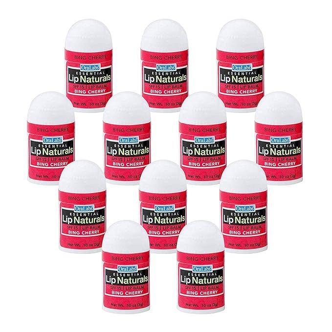 Lip Naturals® | Mini Cherry Lip Balm with Sunscreen (SPF-15) | Made in USA with Beeswax & Coconut Oil | 12-Count Mini Lip Balm Pack with Bing Cherry Flavor (0.10oz/3g Each)-BrightBean Baby