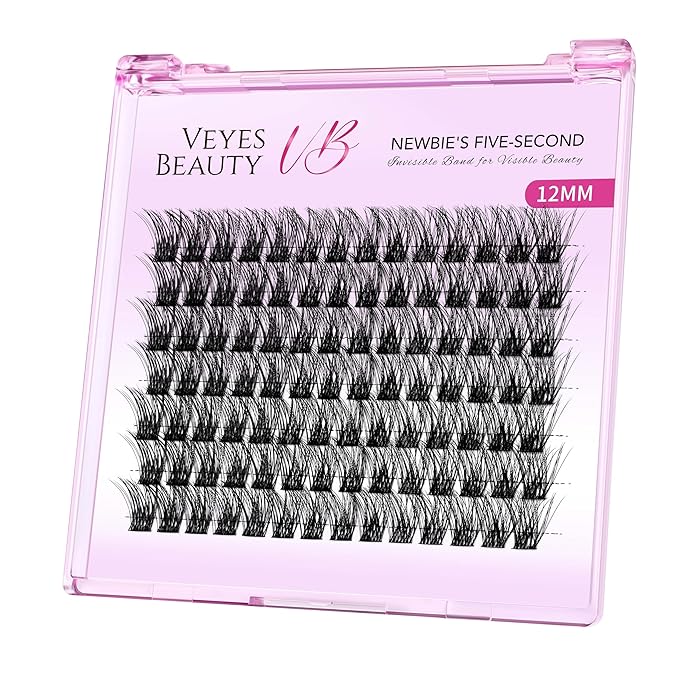 VEYESBEAUTY Lash Clusters Individual Eyelash Extensions Thin & Invisible Band DIY False Eyelashes for Self-application Newbie's Five-Second Series Wispy Lash Tray, Boldeye 12mm Single Length-BrightBean Baby