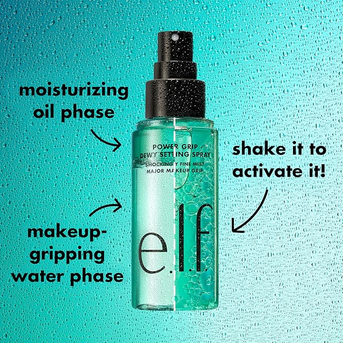 e.l.f. Power Grip Dewy Setting Spray, Ultra Fine Mist Made With Hyaluronic Acid, Grips Makeup For A Hydrated, Dewy Finish, Vegan & Cruelty-Free-BrightBean Baby