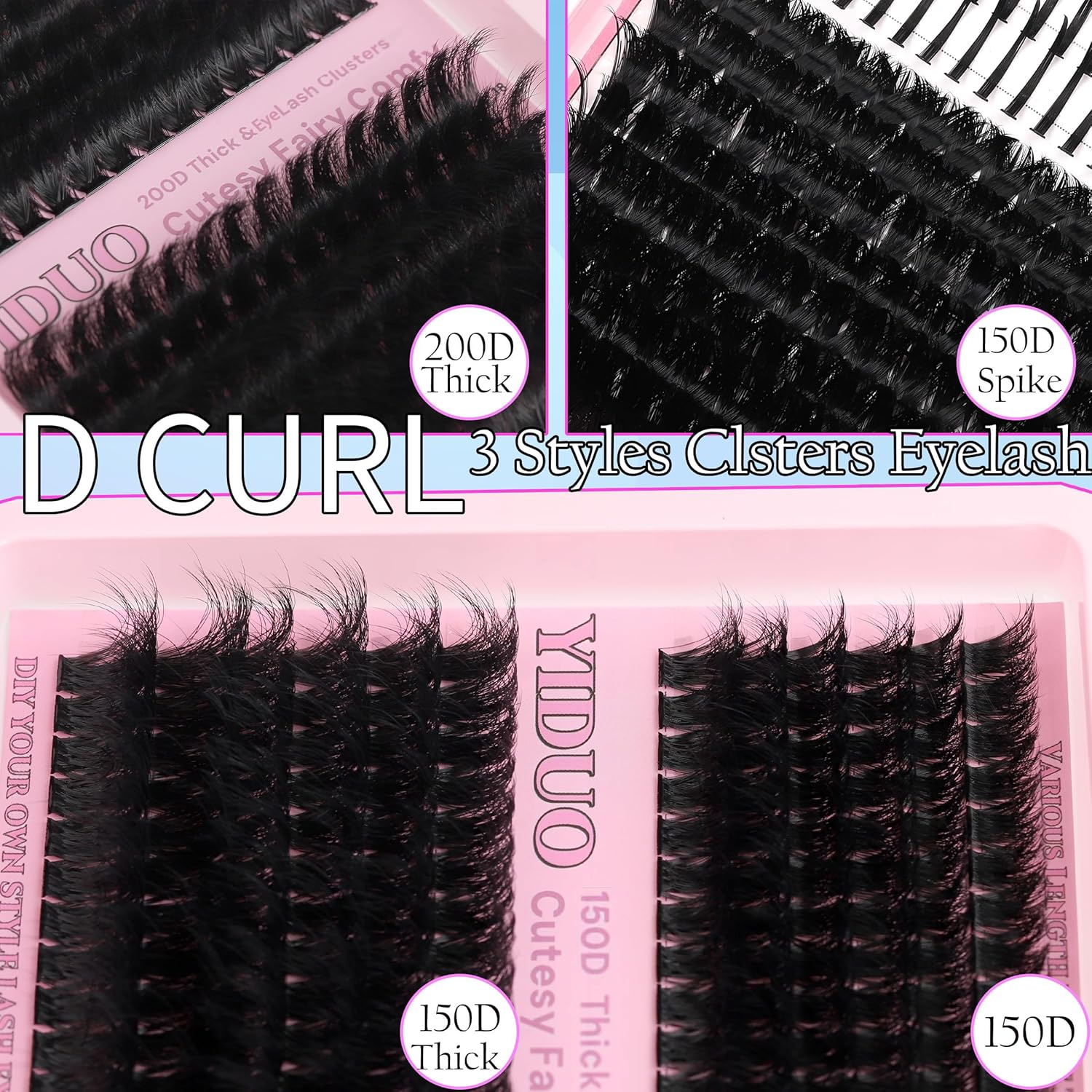 575Pcs Bulk Pack Lashes Clusters Kit with Glue and Removers, D Curl Volume 150D+200D+Spiky Lashes Clusters, 12-21mm Manga Extension Eyelashes DIY Individual False Eyelash Wholesale Pack-BrightBean Baby