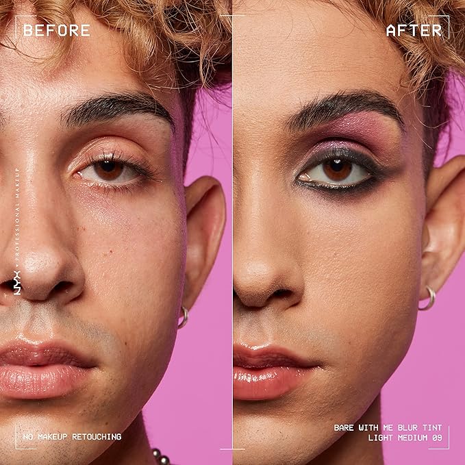 NYX PROFESSIONAL MAKEUP Bare With Me Blur Skin Tint Foundation Make Up with Matcha, Glycerin & Niacinamide - Light Medium-BrightBean Baby