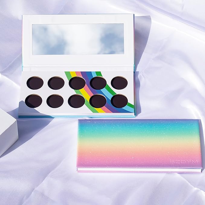 2PCS PU leather pastel sparkle empty magnetic palette with 10Pcs 26mm Round Metal Pans and 10Pcs 23mm square Metal Pans,DIY Eye Shadow makeup palette,elastic, flexible and lubricated, waterproof and easy to clean (Suit-1)-BrightBean Baby