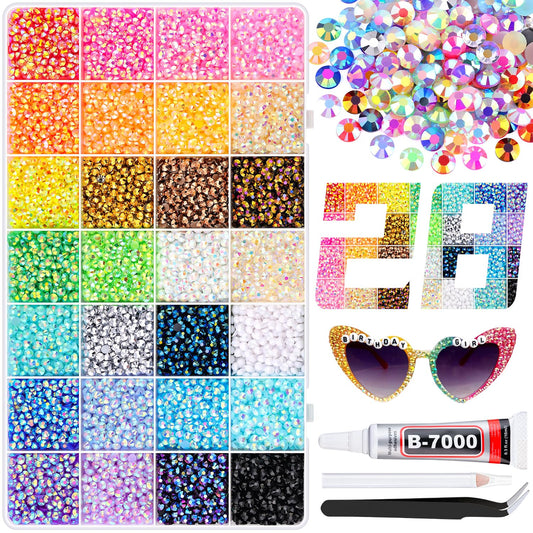 13000Pcs Resin Rhinestones with B7000 Jewelry Glue for Crafting, Multicolors 4mm Non Hotfix Flatback Gems, Bedazzling Crystal for DIY Crafts Clothing Tumblers Mugs Shoes Fabric Decor Nail Art-BrightBean Baby