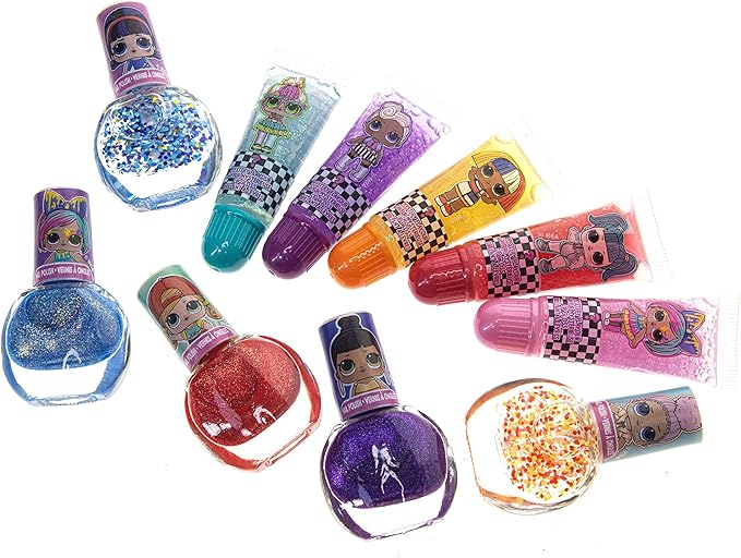 LOL Surprise Townley Girl 11 Pcs Sparkly Cosmetic Makeup Set for Kids Includes 5 Lip Gloss, 5 Nail Polish & Nail Stickers for Girls Tweens, Ages 3+ Perfect for Parties, Sleepovers and Makeovers-BrightBean Baby