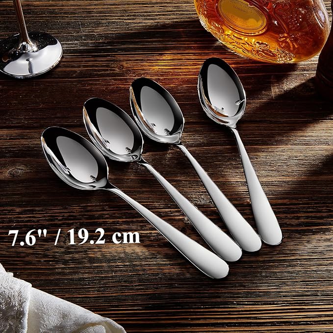 KEAWELL Premium Louise Spoons Set, Set of 4, 18/10 Stainless Steel, Exceptional mirror finish, Dishwasher Safe (7.6" Dinner Spoon)