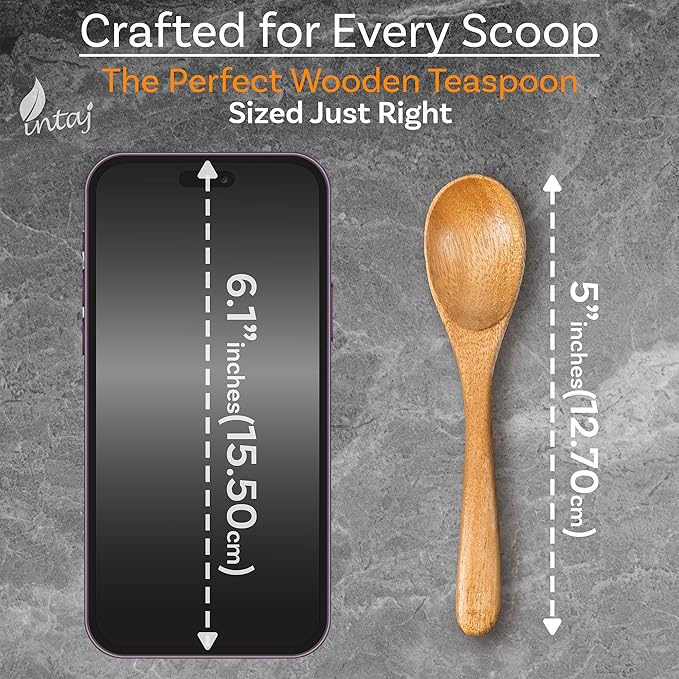 INTAJ 12 PCS Small Wooden Spoons, 5 Inch Honey Spoons for Tea, Hardwood Wooden Honey Teaspoon for Coffee, Little Tiny Wood Spoons, Bamboo Table Spoon for stirring, Wooden Spoons for Utensils Set