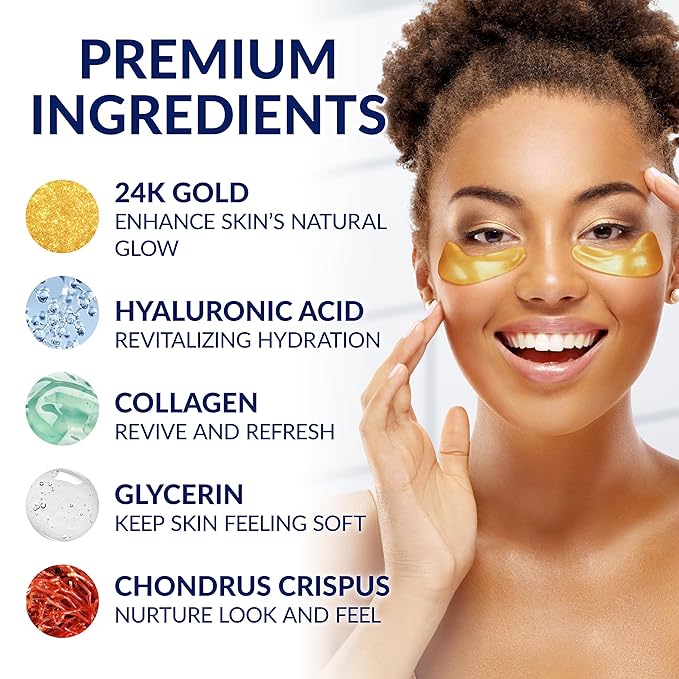 Stylia Under Eye Patches for Puffy Eyes and Dark Circles (20 Pairs) - 24k Gold Under Eye Mask with Vitamin C, Hyaluronic Acid, Pearl Extract - Eye Masks for Dark Circles and Puffiness-BrightBean Baby