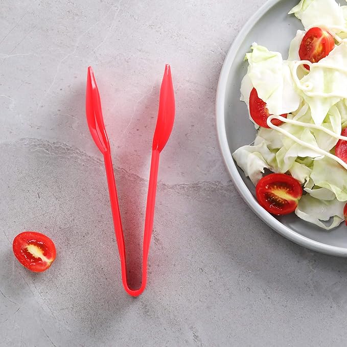 New Star Foodservice 35605 Utility Tong, High Heat Plastic, Straight Edge, 6 Inch, Set of 12, Red