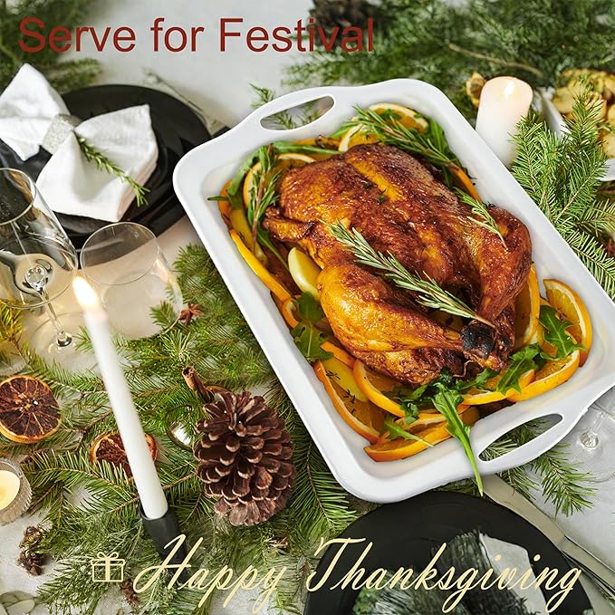 20" x 13" Large Serving Platters for Turkey, Cookie, Cupcakes, Gift Ready Melamine Serving Tray with Handles for Party Entertaining, Raised Dots & Matt Finish, Set of 2, White & Black