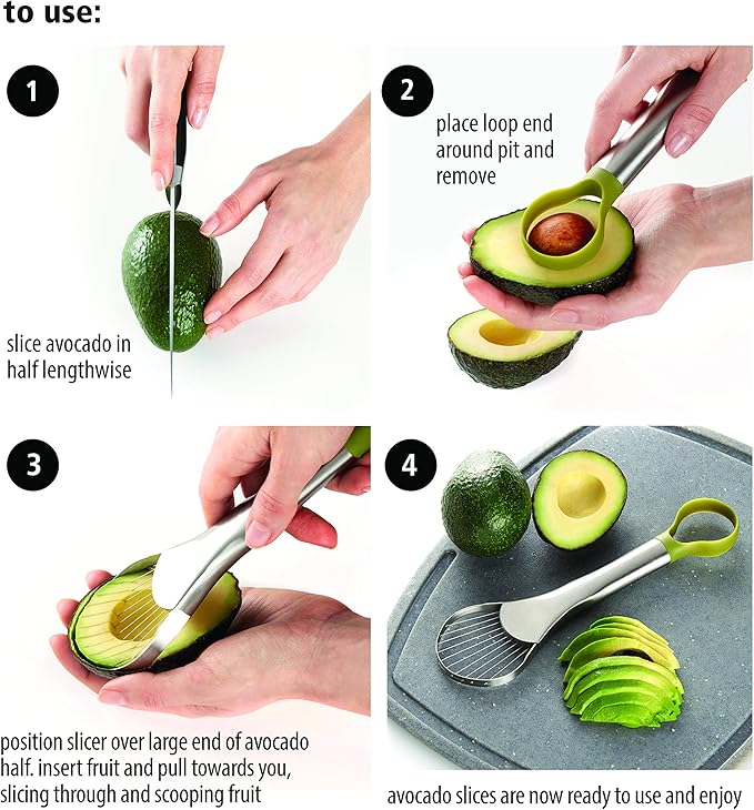Amco 2-in-1 Avocado Pitter & Slicer - Efficient Kitchen Tool for Hassle-Free Avocado Prep, Precise Food Slicing, Safe & Easy to Use, Dishwasher-Safe Tool for Guacamole, Sandwiches, Salads