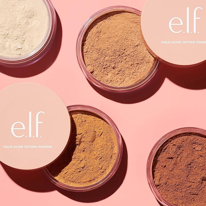 e.l.f., Halo Glow Setting Powder, Silky, Weightless, Blurring, Smooths, Minimizes Pores and Fine Lines, Creates Soft Focus Effect, Medium, Semi-Matte Finish, 0.24 Oz-BrightBean Baby
