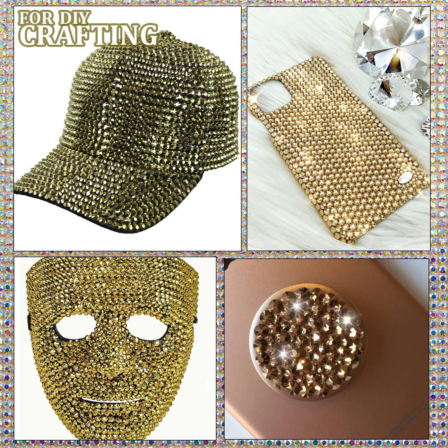 One Pack 2000 Pcs of Flatback Round Mineral Gold Rhinestones 6 Sizes (1.5-6 mm) with Nail Art Rhinestone Picker Pencil and Tweezers for DIY and Salon Use-BrightBean Baby