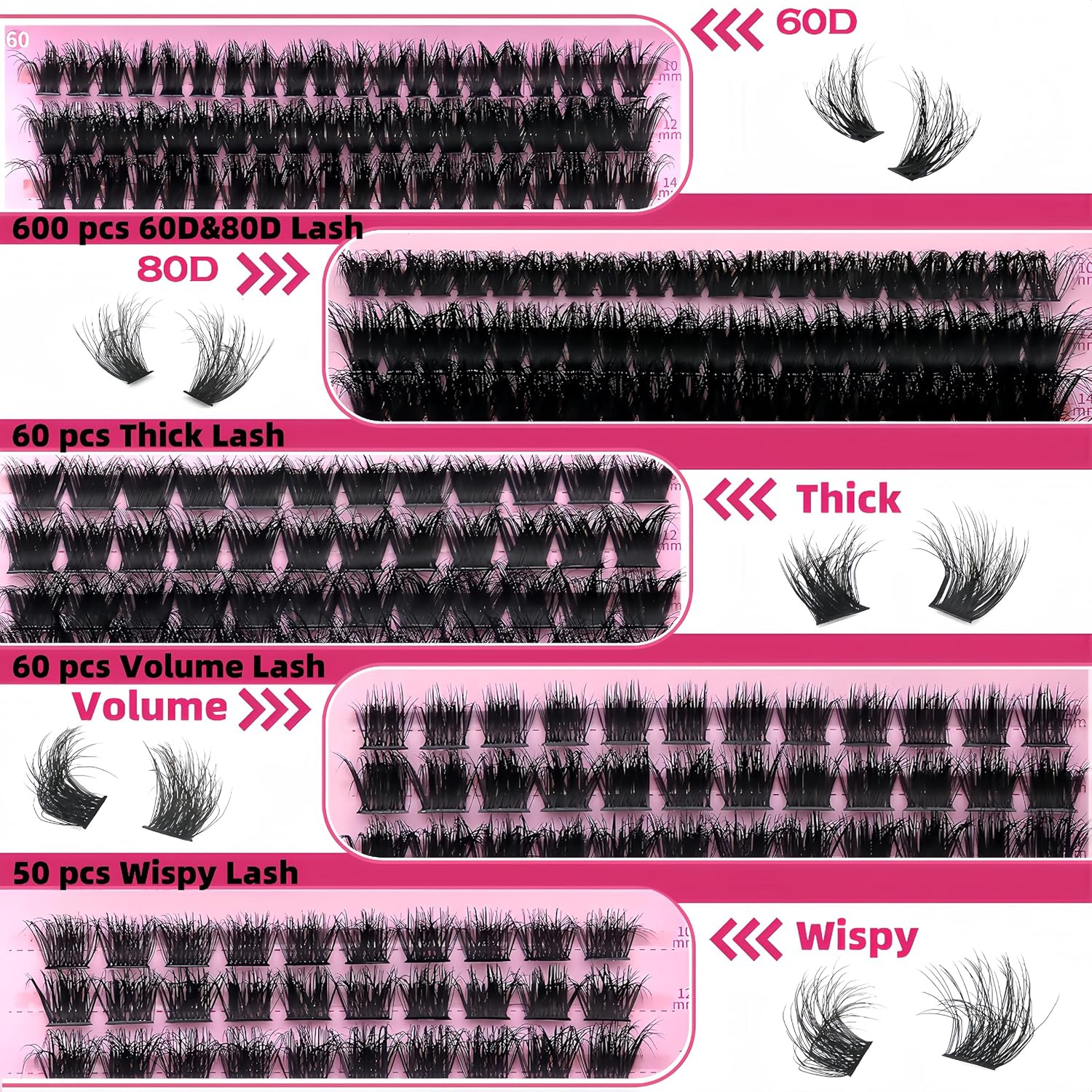 Volume Lashes Clusters Lash Kit Gift Packs 770Pcs with 2X Bond&Seal 5 style Mixed C-Curl False Eyelashes Extensions Faux Mink Individual Lash Wholesale Pack DIY Individual Fake Eyelashes Box-BrightBean Baby