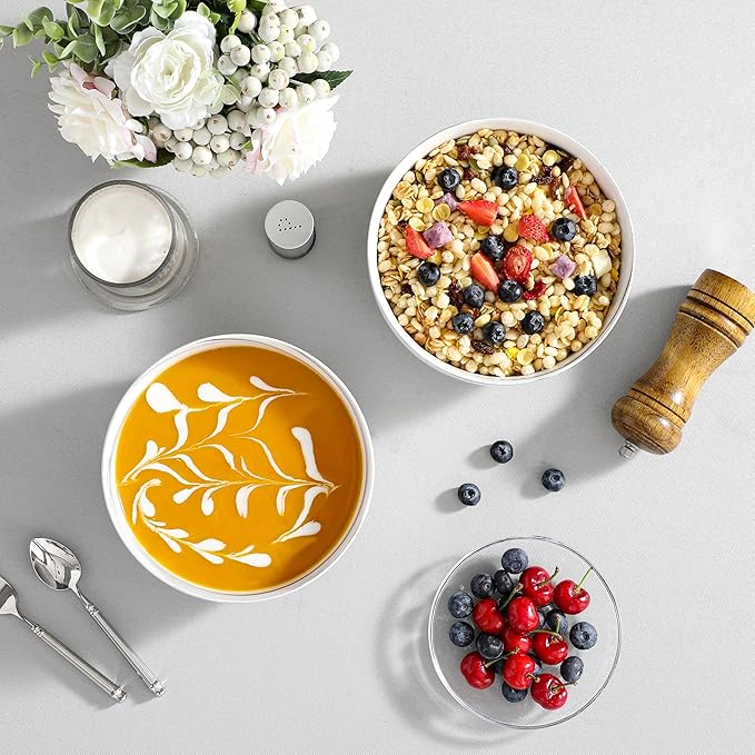 MALACASA Large Marble Grey Ceramic Soup & Salad Bowls Set of 2, 44 OZ (7"), Dishwasher & Microwave Safe, Series REGULAR