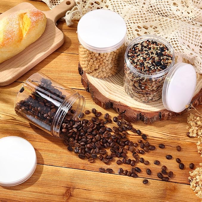 SATINIOR 24 Pieces Empty Clear Plastic Jars with Lids Round Storage Containers Wide Mouth for Beauty Product Cosmetic Cream Lotion Liquid Butter Craft and Food (Clear Lid,16 oz)-BrightBean Baby