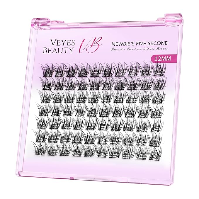 VEYESBEAUTY Lash Clusters Individual Eyelash Extensions Thin & Invisible Band DIY False Eyelashes for Self-application Newbie's Five-Second Series Wispy Lash Tray, LuxeBold 12mm Single Length-BrightBean Baby