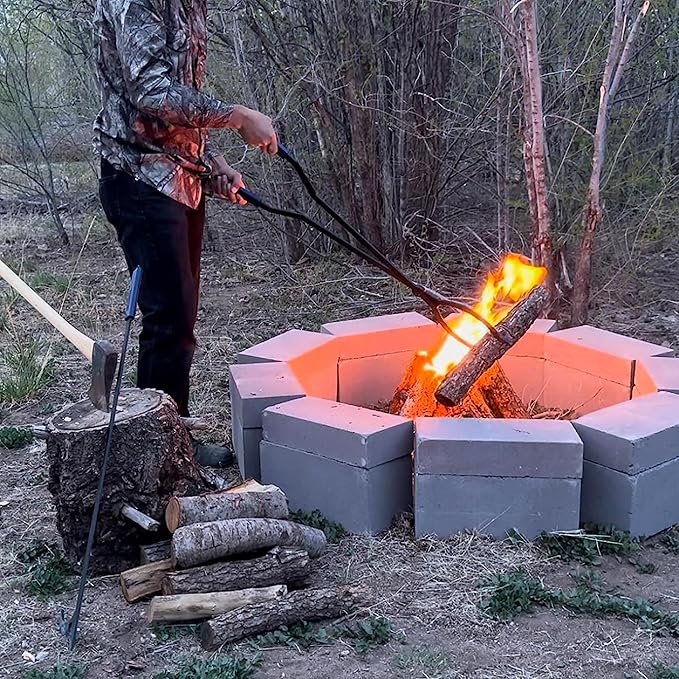 40” Heavy Duty Fire Tongs Set Firewood Grabber with Scissor Shape Serrated, Large Fire Pit Tool Outdoor/Indoor Bonfire Campfire Fireplace Tongs, A Pair of Gloves