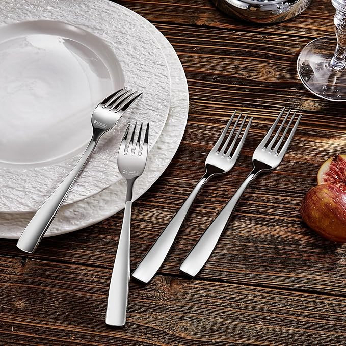 KEAWELL Premium 4-Piece Louis Salad Fork, 18/10 Stainless Steel, Set of 4, Fine Fork Set with Squared Edge, Dishwasher Safe (7.6 inches)