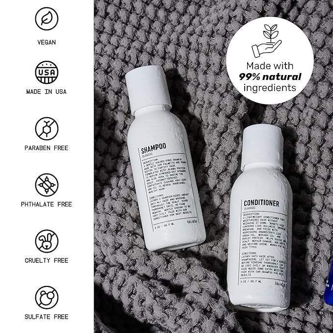 Blu Atlas Travel Size Shampoo & Conditioner Set for Men – TSA Approved, 3 oz Each – Natural, Sulfate-Free, Paraben-Free – Clean Ingredients – Classic Scent – Made in America-BrightBean Baby