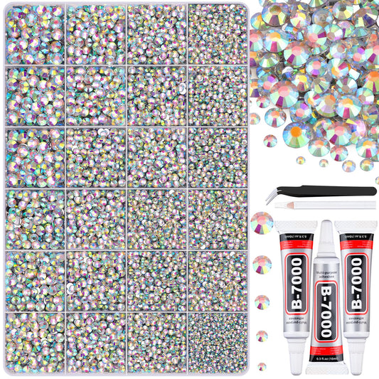 30000Pcs Resin AB Rhinestones for Bedazzling Crafting with b7000 Jewelry Glue, Bulk Flatback Gems Bedazzler Kit for Crafts Clothes Shoes Fabric Nail Diamond Art, Assorted Size 2/3/4/5/6mm-BrightBean Baby