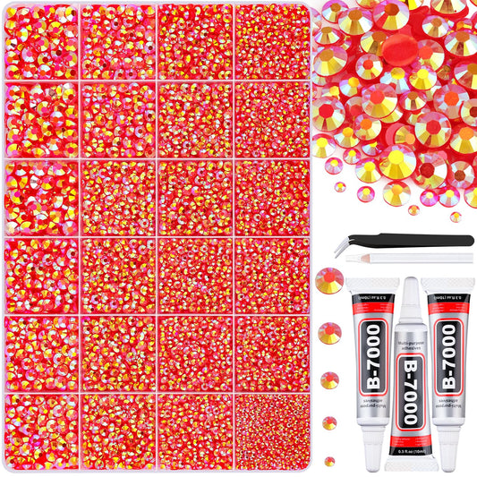 30000Pcs Resin Red AB Rhinestones for Bedazzling Crafting with b7000 Jewelry Glue, Bulk Flatback Gems Bedazzler Kit for Crafts Clothes Shoes Fabric Nail Diamond Art, Assorted Size 2/3/4/5/6mm-BrightBean Baby