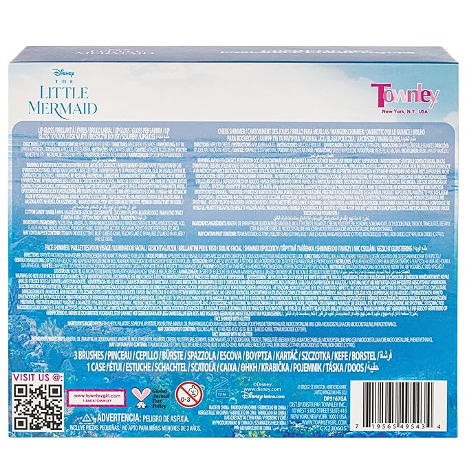 Townley Girl The Little Mermaid Clam Beauty Compact Set Kit with Lip Gloss Palette, Makeup Set for Kids Girls, Ages 3+ Perfect for Parties, Sleepovers and Makeovers-BrightBean Baby