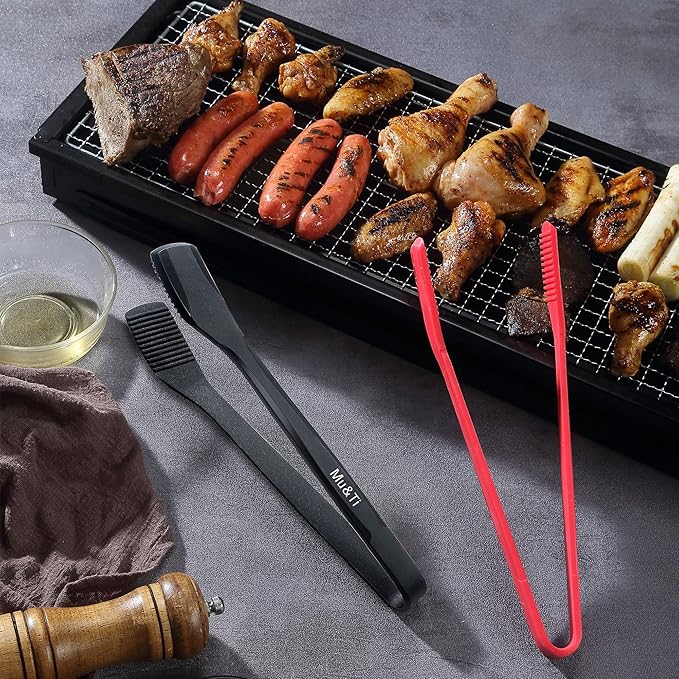 Mu&Ti Silicone Kitchen Tongs 11 Inch Spatula Silicone Toast Tongs Salad Tongs for Cooking Salad BBQ Serving Toast Grilling Locking Frying Baking Steak(Black)