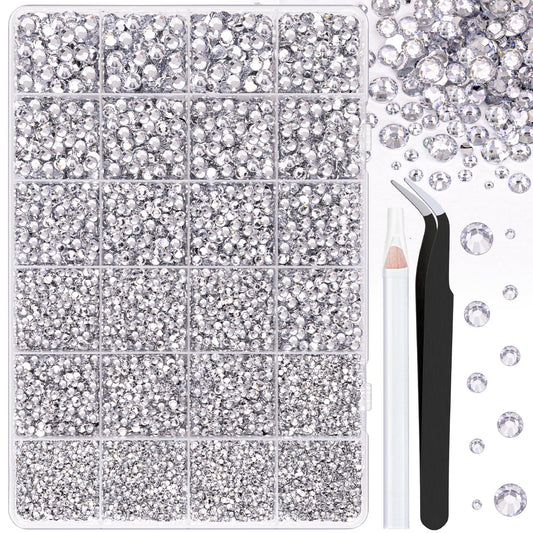 25000Pcs Resin Rhinestones with Tweezers for Crafting, Silver Clear 2-6mm Mixed Sizes Flatback Gems, Bedazzling Crystal for DIY Crafts Clothing Tumblers Mugs Shoes Fabric Decor Nail Art-BrightBean Baby