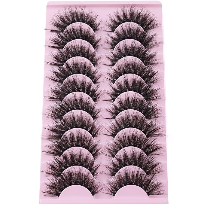 FANXITON False Eyelashes Fluffy Mink Lashes 20 mm Cat Eye Lashes Long 5D Wispy Dramatic 10 Pairs Pack-BrightBean Baby