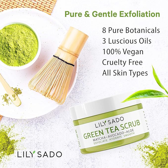 LILY SADO MATCHA MADE IN HEAVEN™ Sugar Facial Scrub - Best Daily Facial Exfoliating Cleanser for Women & Men - Vegan Face Wash Exfoliates Skin, Treats Acne, Reduces Pore Size - 4 oz-BrightBean Baby