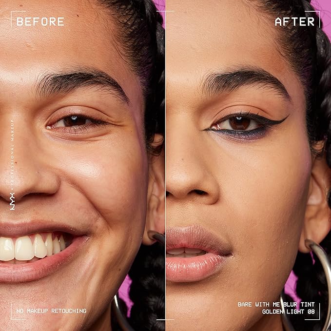 NYX PROFESSIONAL MAKEUP Bare With Me Blur Skin Tint Foundation Make Up with Matcha, Glycerin & Niacinamide - Golden Light-BrightBean Baby