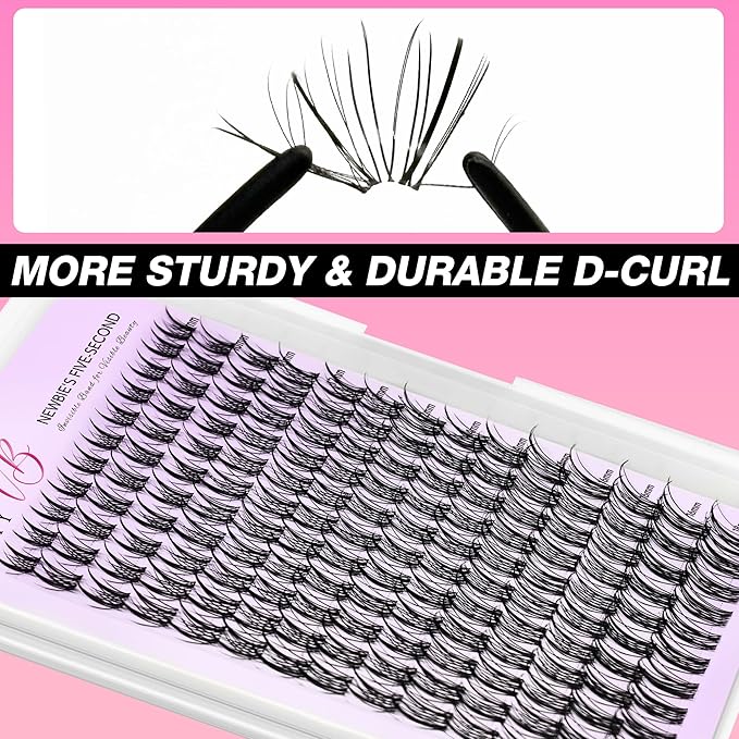 VEYESBEAUTY Lash Clusters Kit Eyelash Extensions Thin & Invisible Band DIY Individual False Eyelashes Newbie's Five-Second Series Lash Tray for Self-application, Sylph Lashes 8-18mm Mixed Length-BrightBean Baby