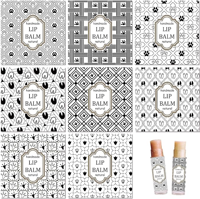 CRASPIRE 80Pcs 8 Styles Lip Balm Sticker Vintage Pattern Self-Adhesive Homemade Lip Balm Labels Vintage Square DIY Label Stickers for Lip Balm Containers Cosmetics Lipsticks-BrightBean Baby